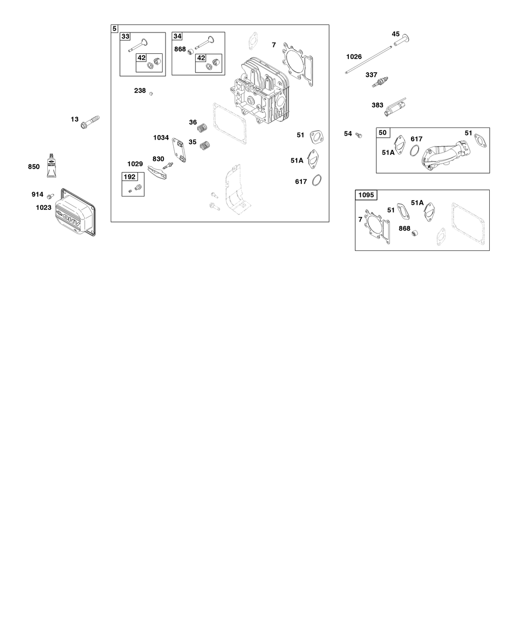 Cylinder Head Group Diagram and Parts List for 31Q507-0014-H5 200000 - 399999 Briggs and Stratton Engine